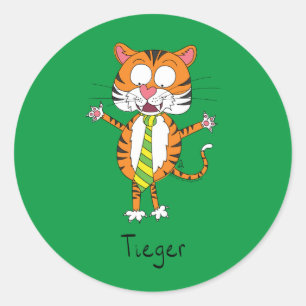 Sticker Rond Tigre drôle dans une Cravate caricature pour enfan