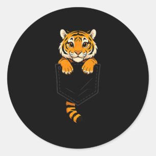 Sticker Rond Tigre Drôle Qui Regarde Dans La Poche Amateur D'an