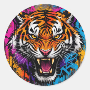 Sticker Rond Tigre en colère sur