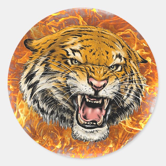 Sticker Rond tigre en flamme (Devant)