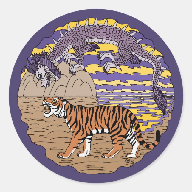 Sticker Rond Tigre et dragon (Devant)