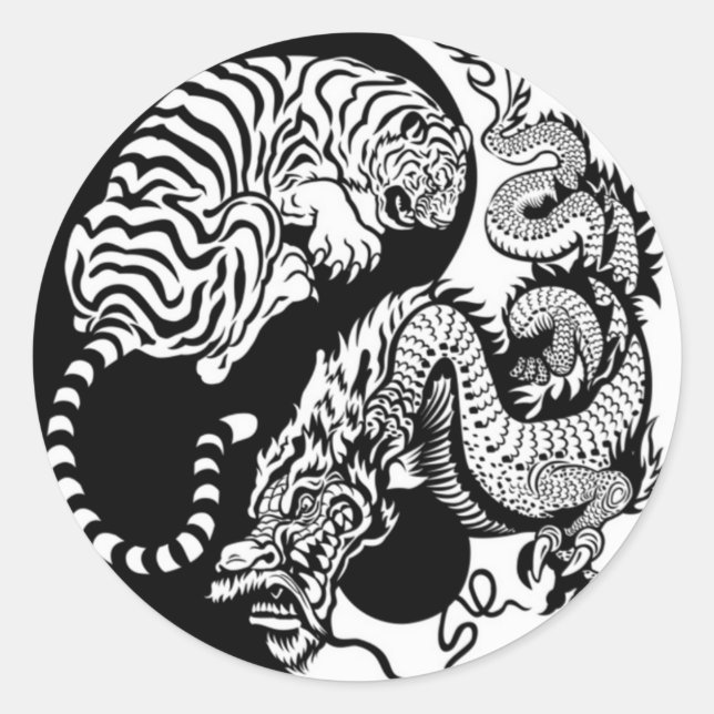 Sticker Rond Tigre Et Dragon Yin/Yang (Devant)