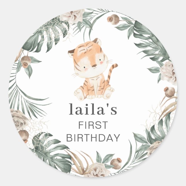 Sticker Rond Tigre Flore de verdure ronde (Devant)