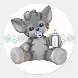 Sticker Rond Tigre gris Kitten Bleu bébé garçon