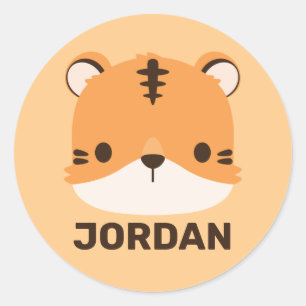 Sticker Rond Tigre mignon avec nom personnalisé