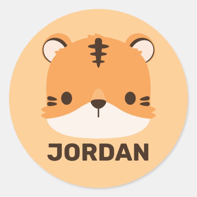 Sticker Rond Tigre mignon avec nom personnalisé (Devant)