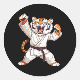 Sticker Rond Tigre mignon de karaté Taekwondo Jiu-Jitsu amateur