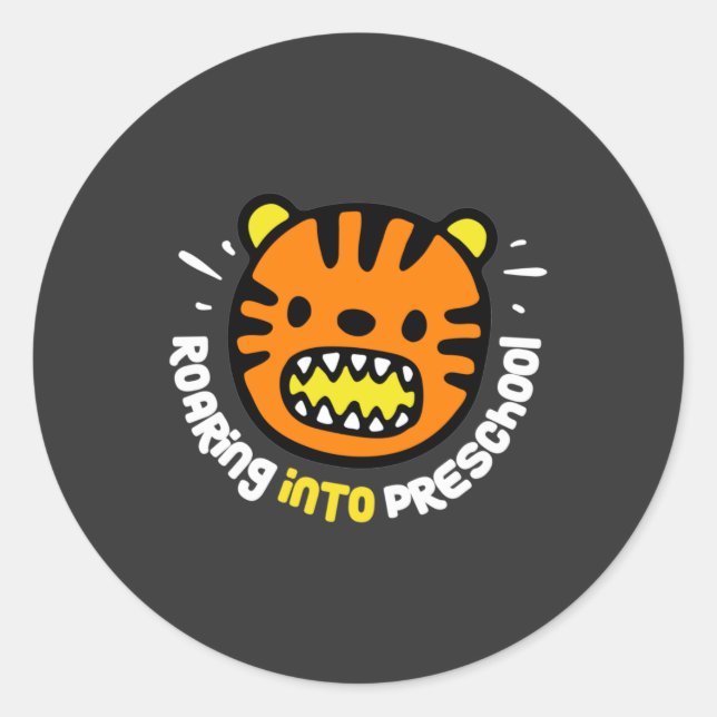 Sticker Rond Tigre Mignonne Gravant Dans L'École Préscolaire (Devant)