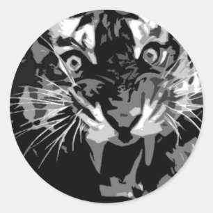 Sticker Rond Tigre noir et blanc
