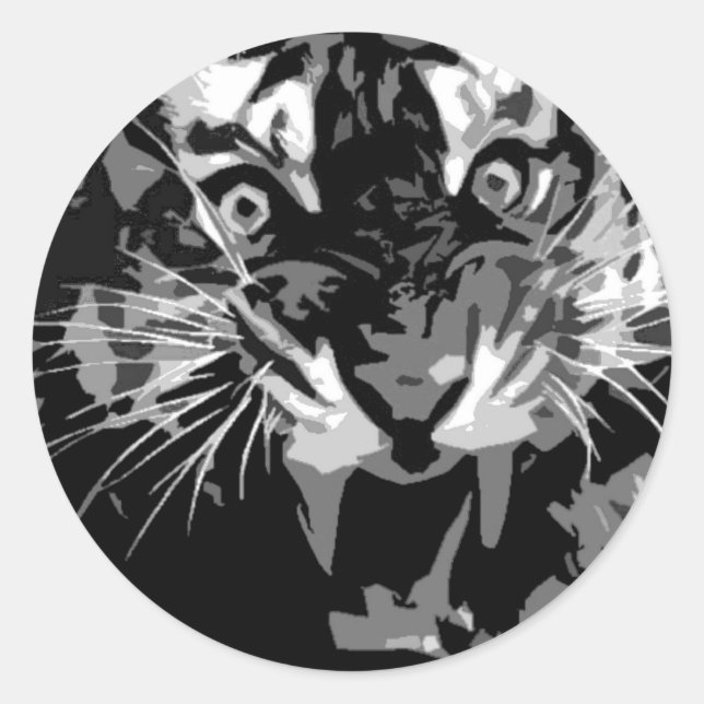 Sticker Rond Tigre noir et blanc (Devant)