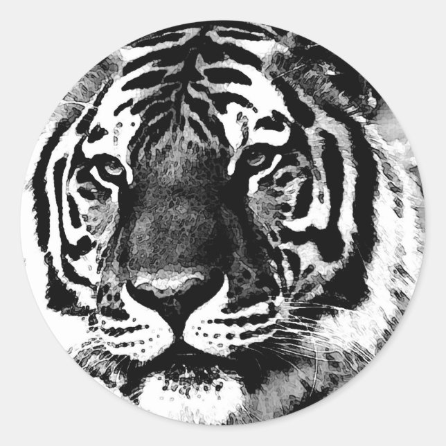Sticker Rond Tigre noir et blanc (Devant)