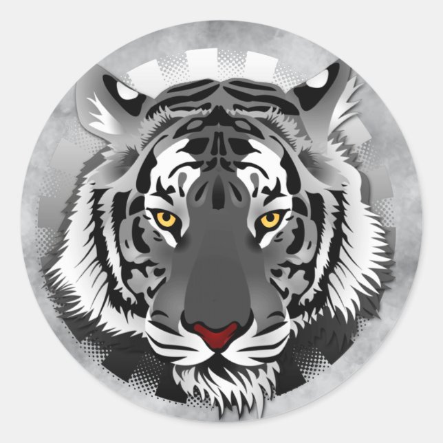 Sticker Rond Tigre noir et blanc (Devant)