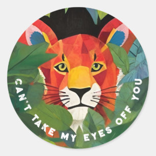 Sticker Rond Tigre orange mignon couleur sauvage jungle peintur
