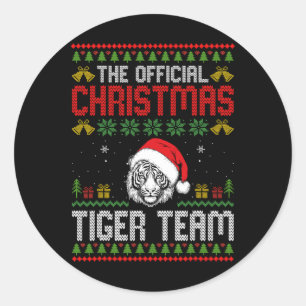 Sticker Rond Tigre portant un chapeau de Père Noël Lumières de 
