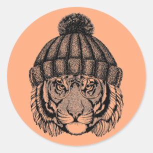 Sticker Rond Tigre prêt de mode d'hiver