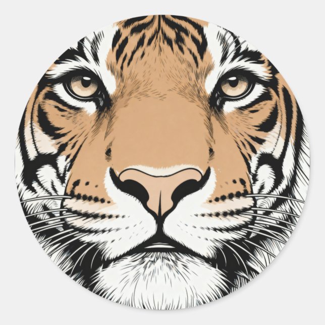 Sticker Rond Tigre qui fixe, visage de tigre (Devant)