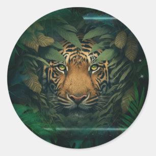 Sticker Rond Tigre se cachant dans le feuillage