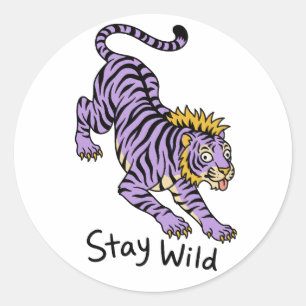 Sticker Rond Tigre Violet Reste Sauvage Drôle Animal