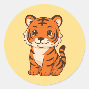 Sticker Rond Tigreau mignon sur fond jaune