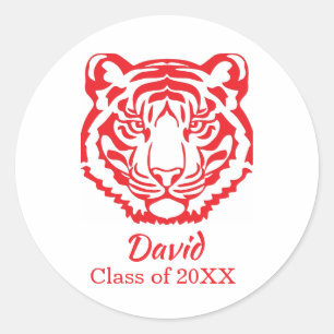 Sticker Rond Tigres Rouges et Blancs Logo Mascotte de Remise de