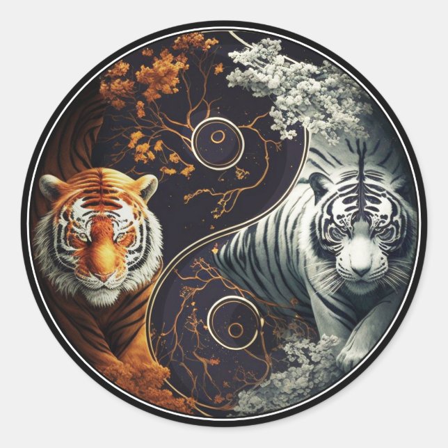 Sticker Rond Tigres Yin Yang (Devant)