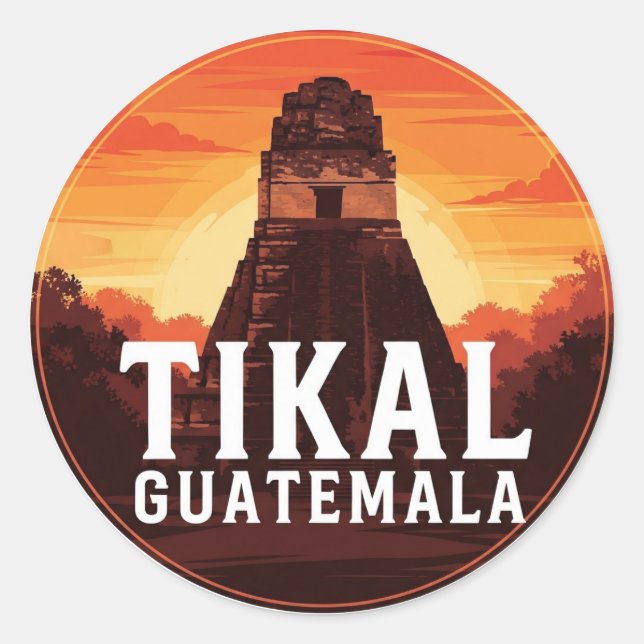 Sticker Rond Tikal Guatemala Sunset Travel (Devant)