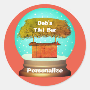 Sticker Rond Tiki bar enneigé globe d'été plage orange turquois