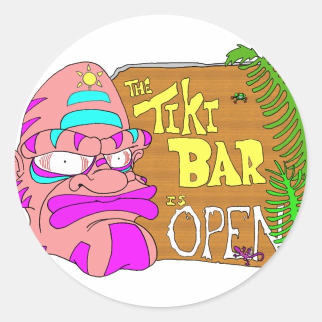 Sticker Rond Tiki Bar est ouvert (Devant)