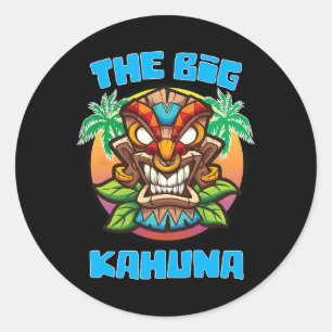 Sticker Rond Tiki Big Kahuna Funny Hawaiian Fête des pères Vaca