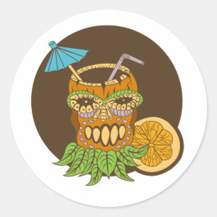 Sticker Rond Tiki Cocktail, Drôle