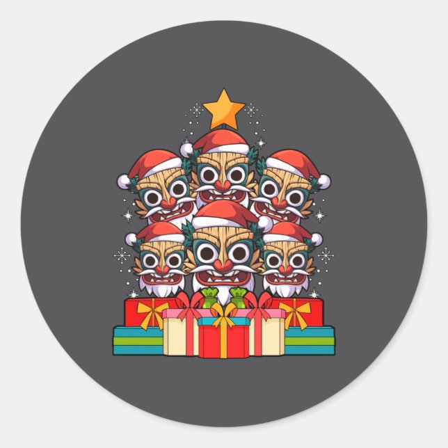 Sticker Rond Tiki Le Luau Hawaiian Tiki Mask Christmas Tree Xma (Devant)