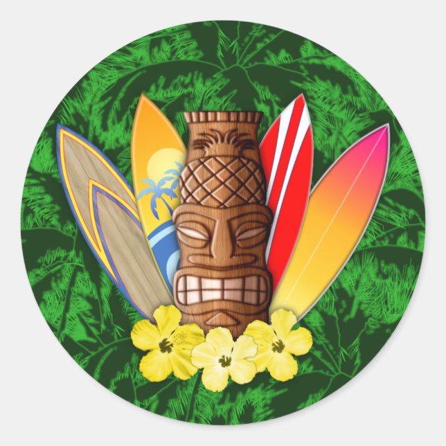 Sticker Rond Tiki Mask and Surfboards (Devant)