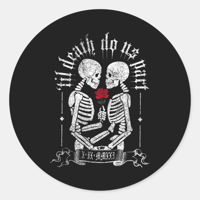 Sticker Rond Til Death Do Us Part Couple Skeleton Halloween Men (Devant)