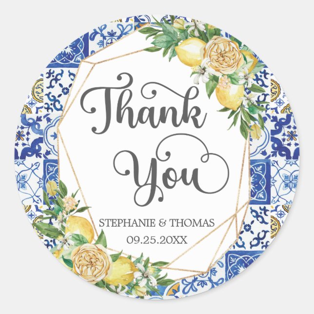 Sticker Rond Tiling mosaïque méditerranéen de verdure de citron (Devant)