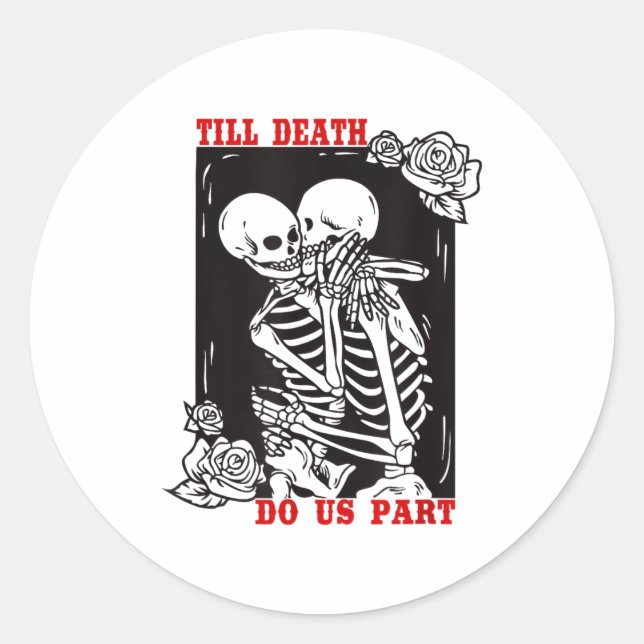 Sticker Rond Till Death Do Us Part Wedding Skeleton Couple Vale (Devant)