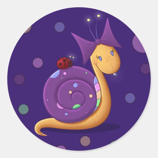 Sticker Rond Tilly l'escargot avec À petits pois (Devant)