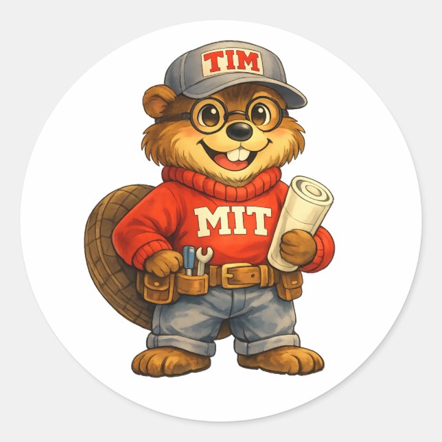 Sticker Rond Tim le Castor – Mascotte inspirée de Ghibli (Devant)