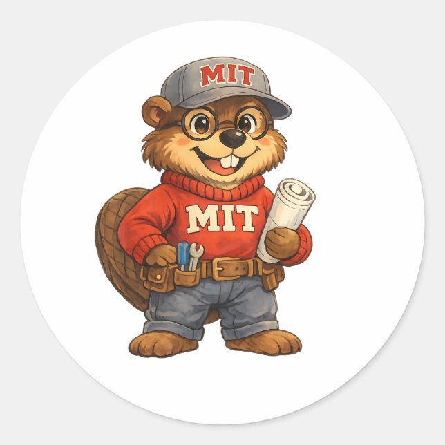 Sticker Rond Tim the Beaver – Ghibli‑Inspired Mascot (Devant)