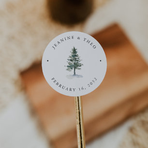 Sticker Rond Timber Grove Mariage Arbre de Pin Hivernal