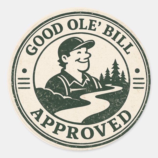Sticker Rond Timbre d'approbation de Bon Vieux Bill (Devant)