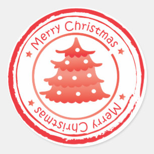 Sticker Rond Timbre de Noël - Arbre de Noël