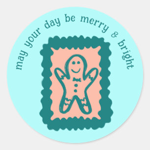 Sticker Rond Timbre de Noël fantaisiste Merry Bright personnali