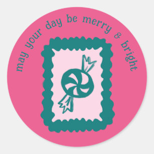Sticker Rond Timbre de Noël fantaisiste Merry Bright personnali