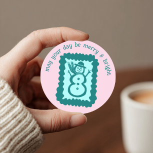 Sticker Rond Timbre de Noël Fantaisiste Mignon Personnalisé Joy
