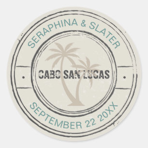 Sticker Rond Timbre de passeport tropical vintage Palmiers 
