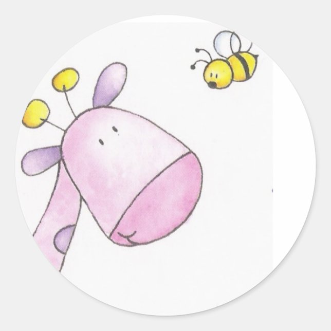 Sticker Rond timbre girafe et abeille (Devant)