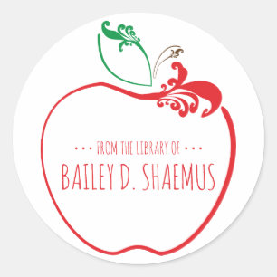 Sticker Rond timbre-pomme fleurissant du livre de bibliothèque
