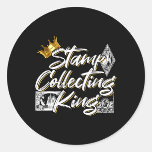 Sticker Rond Timbre Recueillant Le Roi Pour Un Philatéliste
