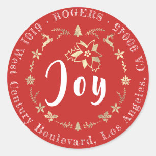 Sticker Rond Timbre rouge RSVP d'adresse de retour de vacances