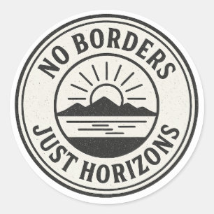 Sticker Rond Timbre Vintage – “Pas de frontières, juste des hor